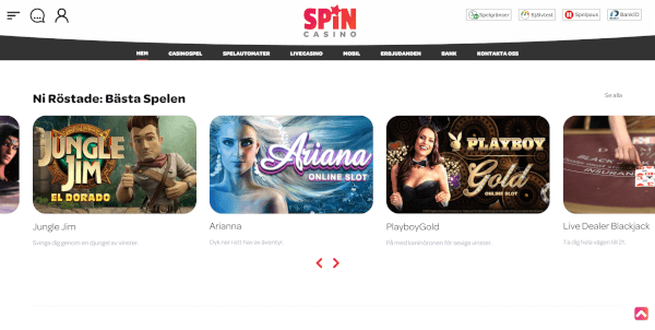 Spin Casino spelutbud