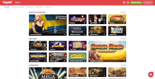 Spelutbud och översikt på rapidi casino