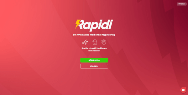 Rapidi Casino startsida design
